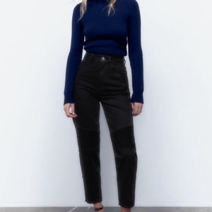 NWT Zara Mom Fit Biker Jeans Hi-Rise Ankle Length Ribbed Black Sz 2